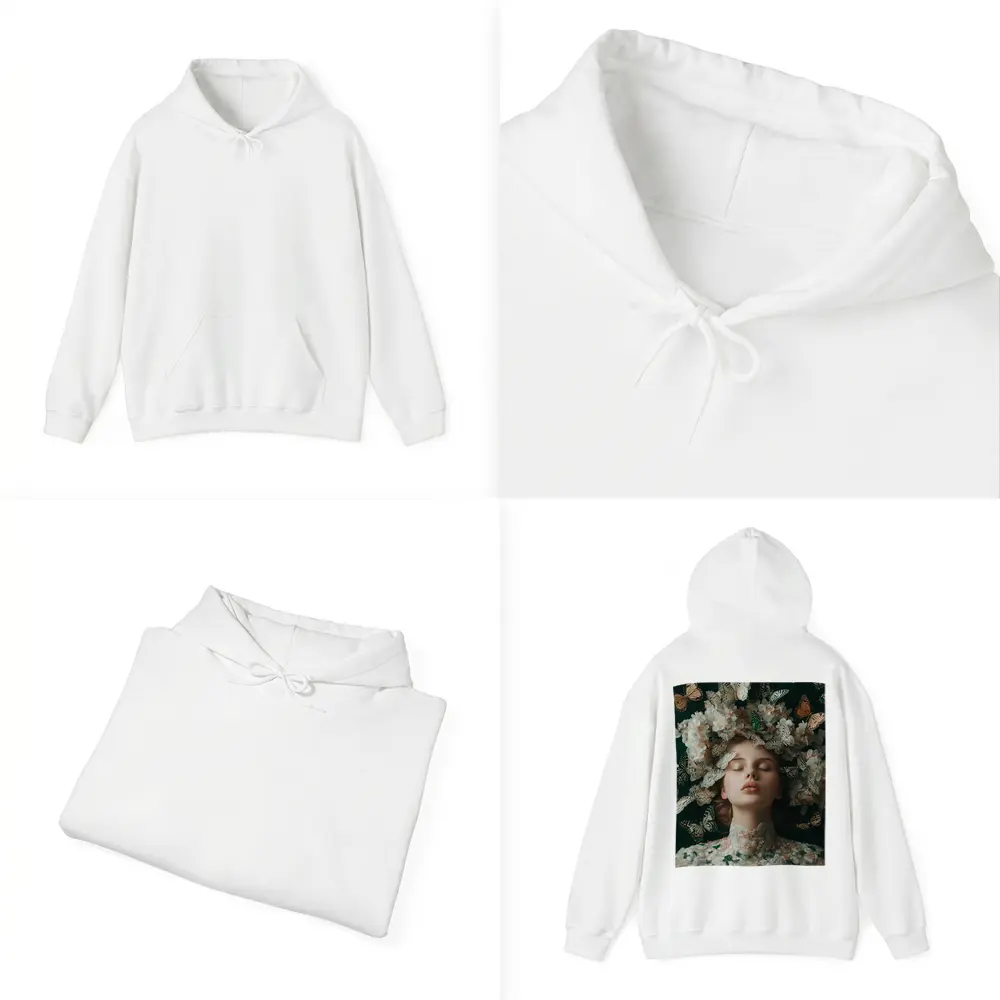 Woman With Butterflies And White Flowers – Hoodies