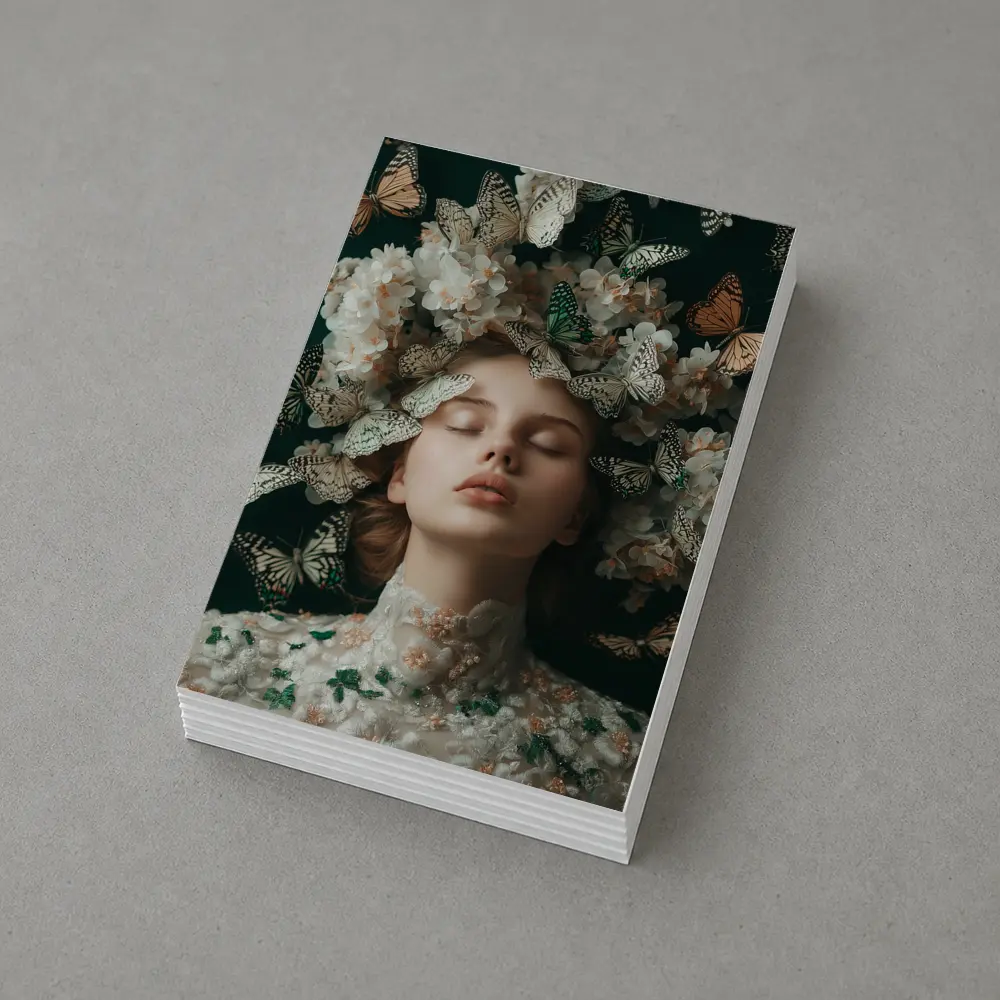 Woman With Butterflies And White Flowers – Postcards