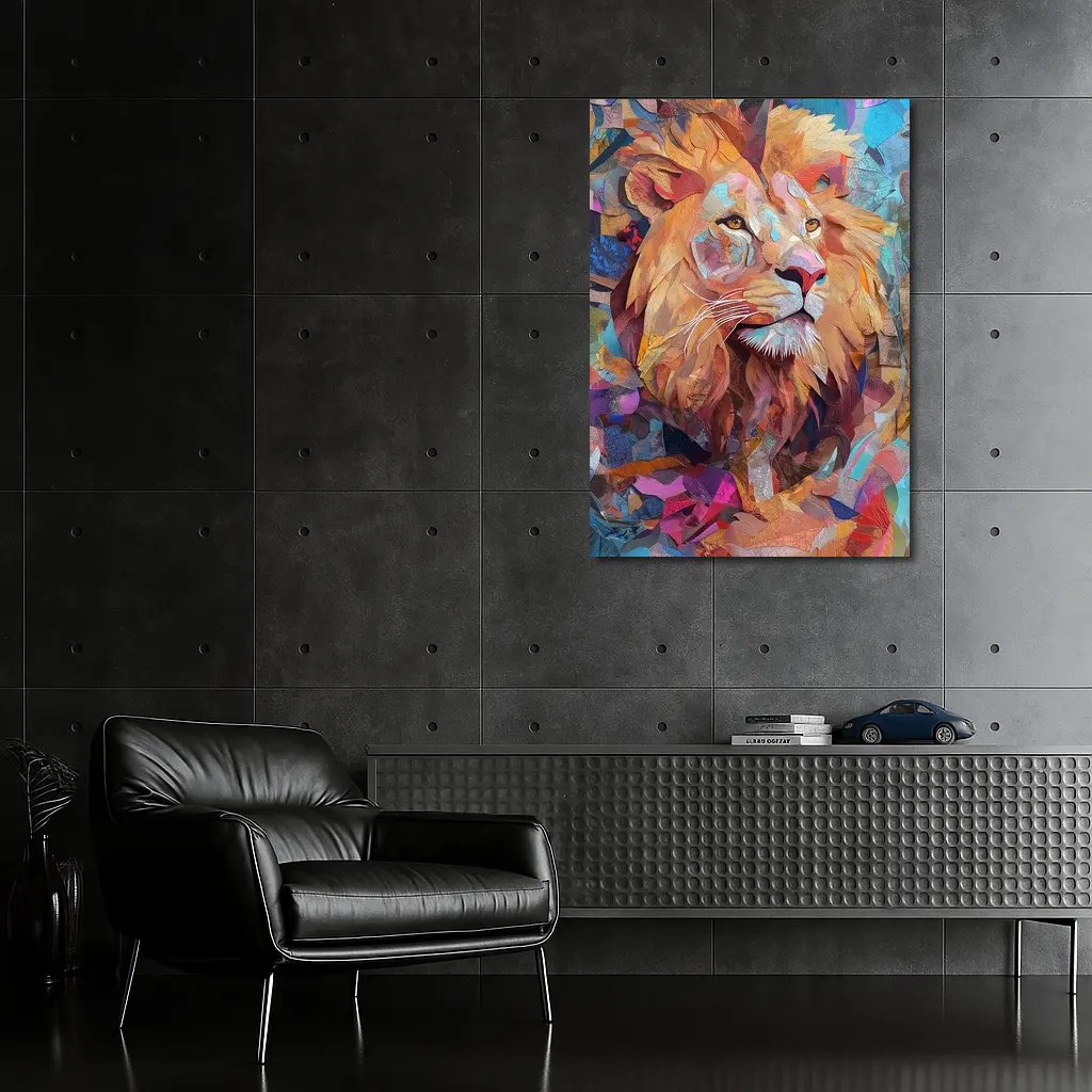 Colorful Collage Lion Art Abstract Background – Wall Art