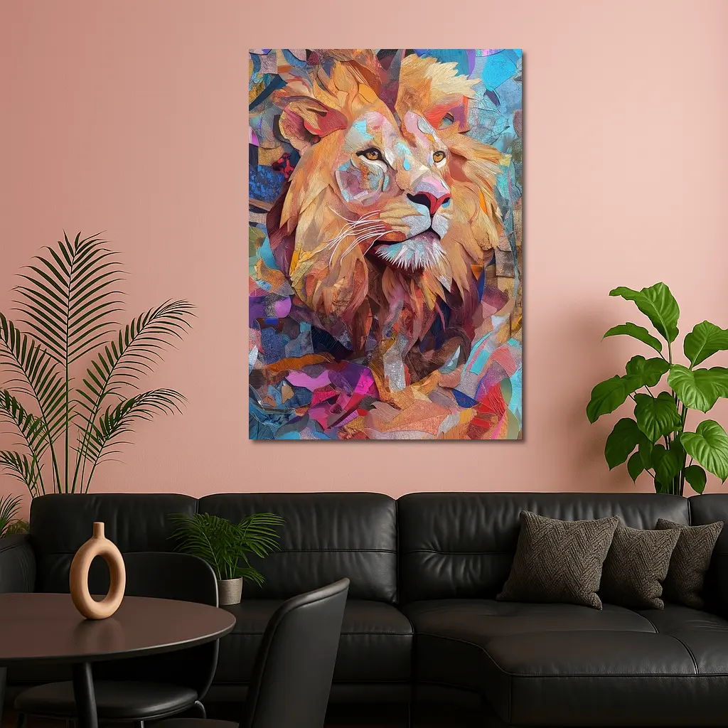 Colorful Collage Lion Art Abstract Background – Wall Art