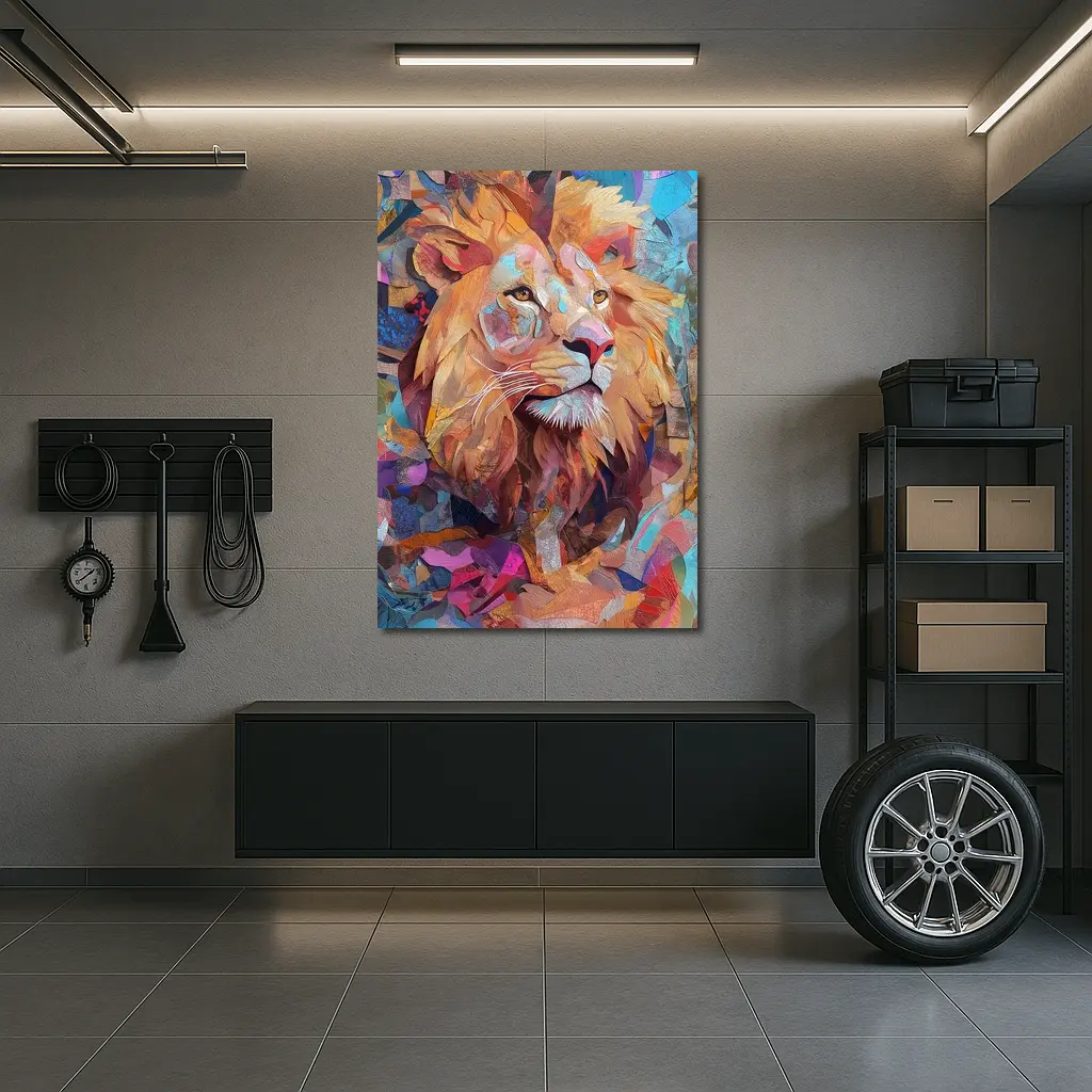 Colorful Collage Lion Art Abstract Background – Wall Art