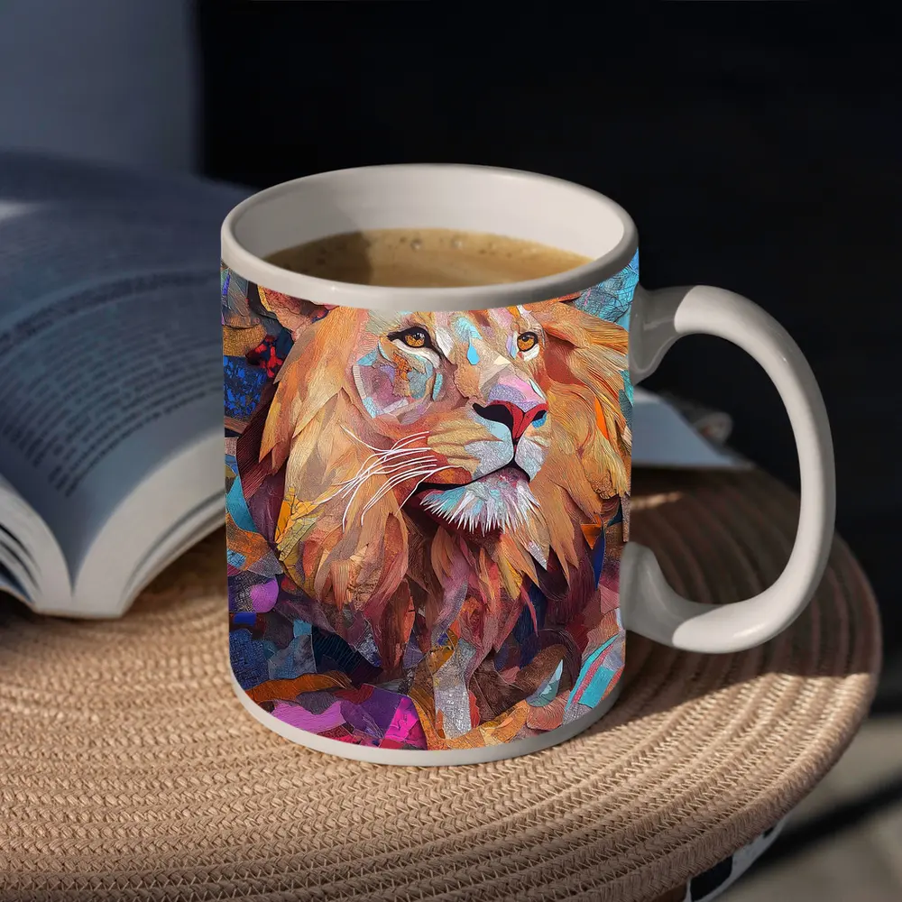 Colorful Collage Lion Art Abstract Background – Mugs