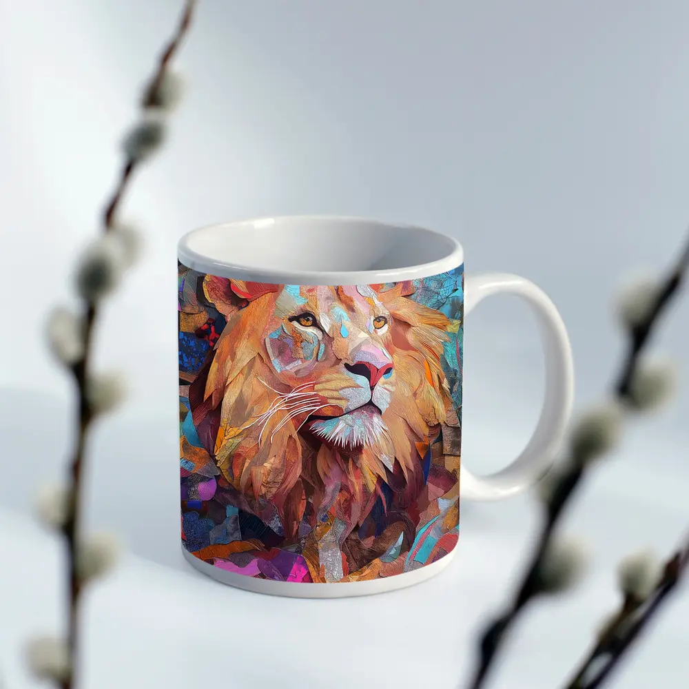 Colorful Collage Lion Art Abstract Background – Mugs