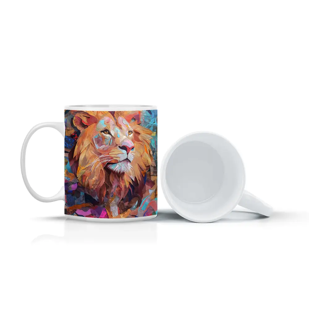 Colorful Collage Lion Art Abstract Background – Mugs