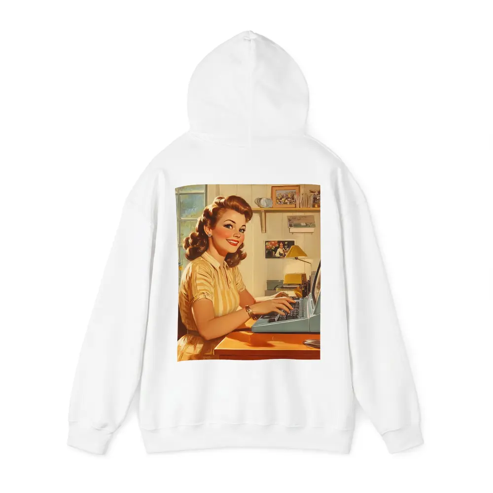 Retro Pin Up Woman Typing Vintage Home Office – Hoodies