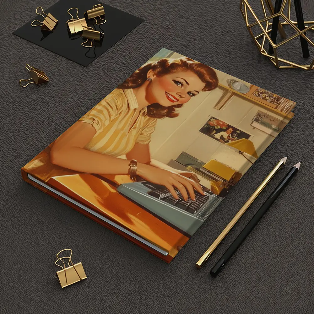 Retro Pin Up Woman Typing Vintage Home Office – Notebooks