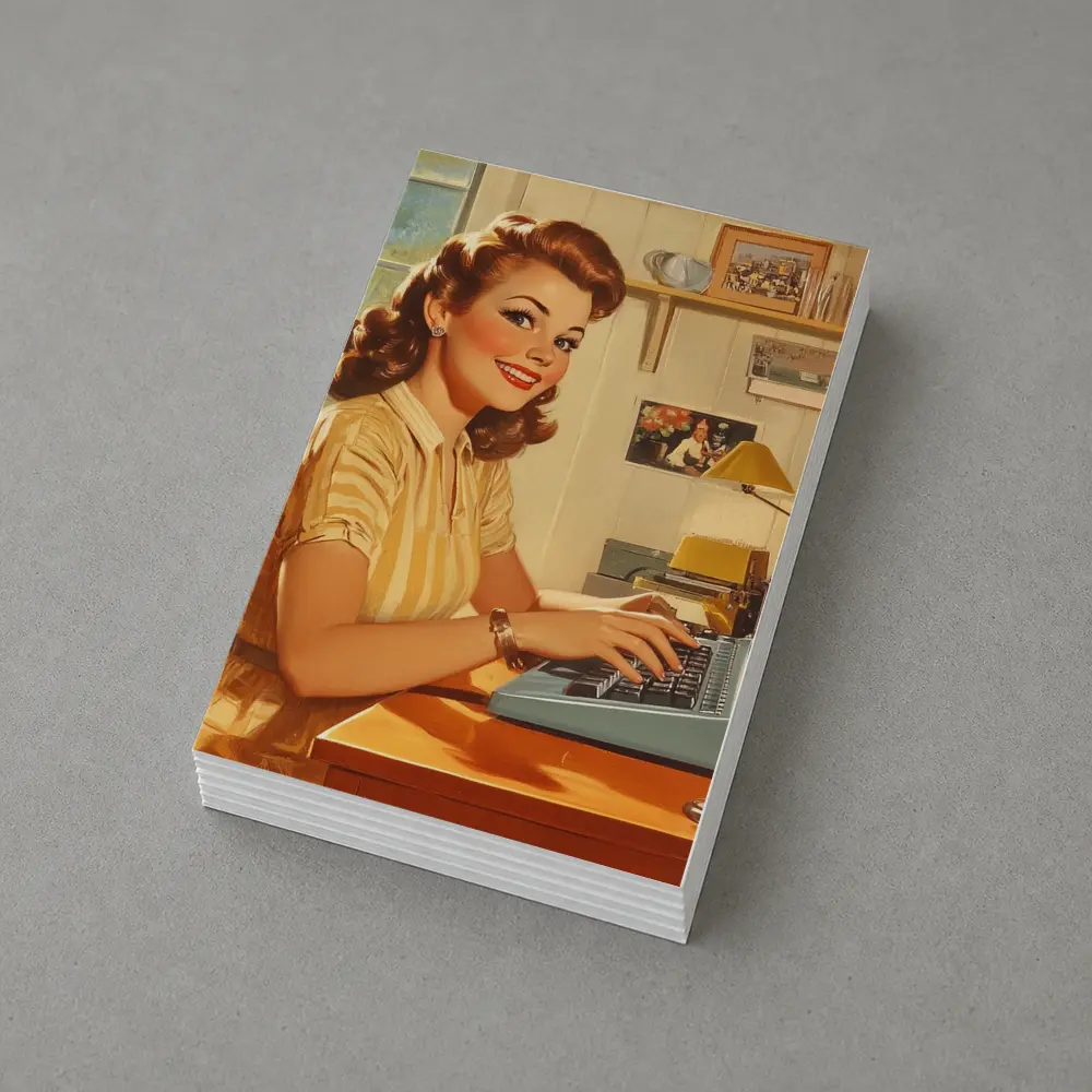 Retro Pin Up Woman Typing Vintage Home Office – Postcards