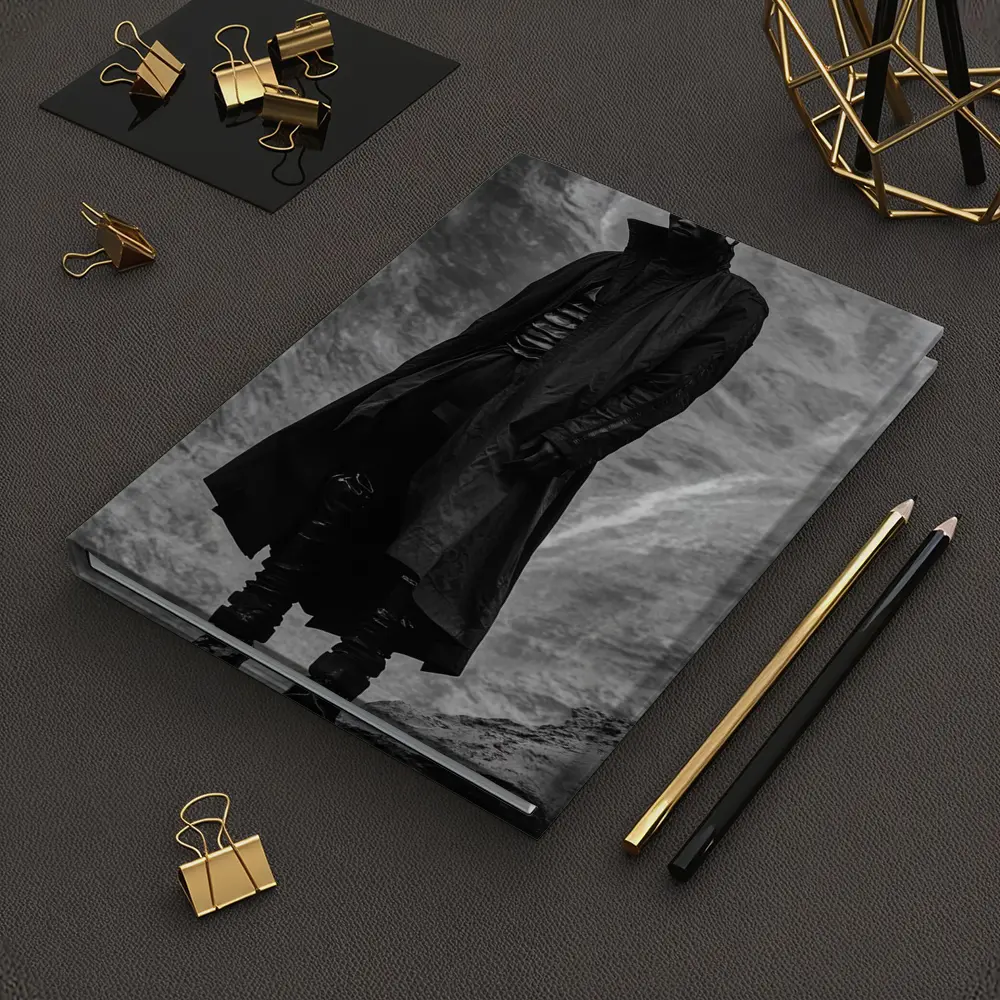 Black Coat Man Standing Rocky Landscape – Notebooks