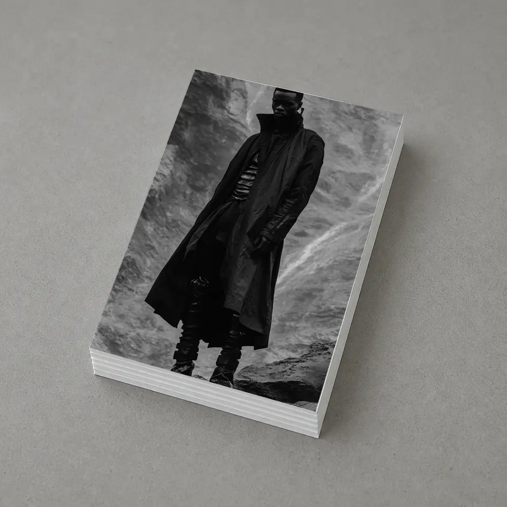 Black Coat Man Standing Rocky Landscape – Postcards
