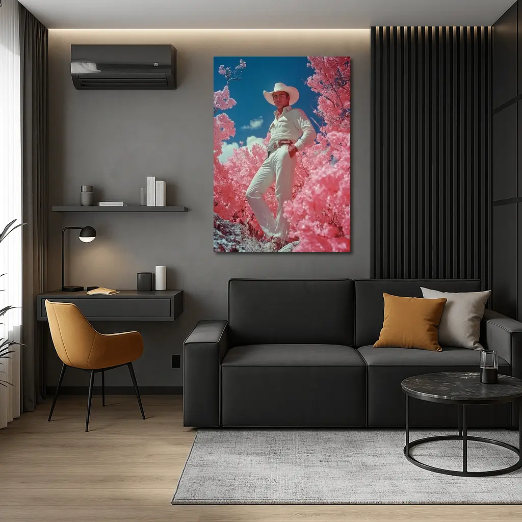 Cowboy in White Hat Pink Floral Landscape – Wall Art