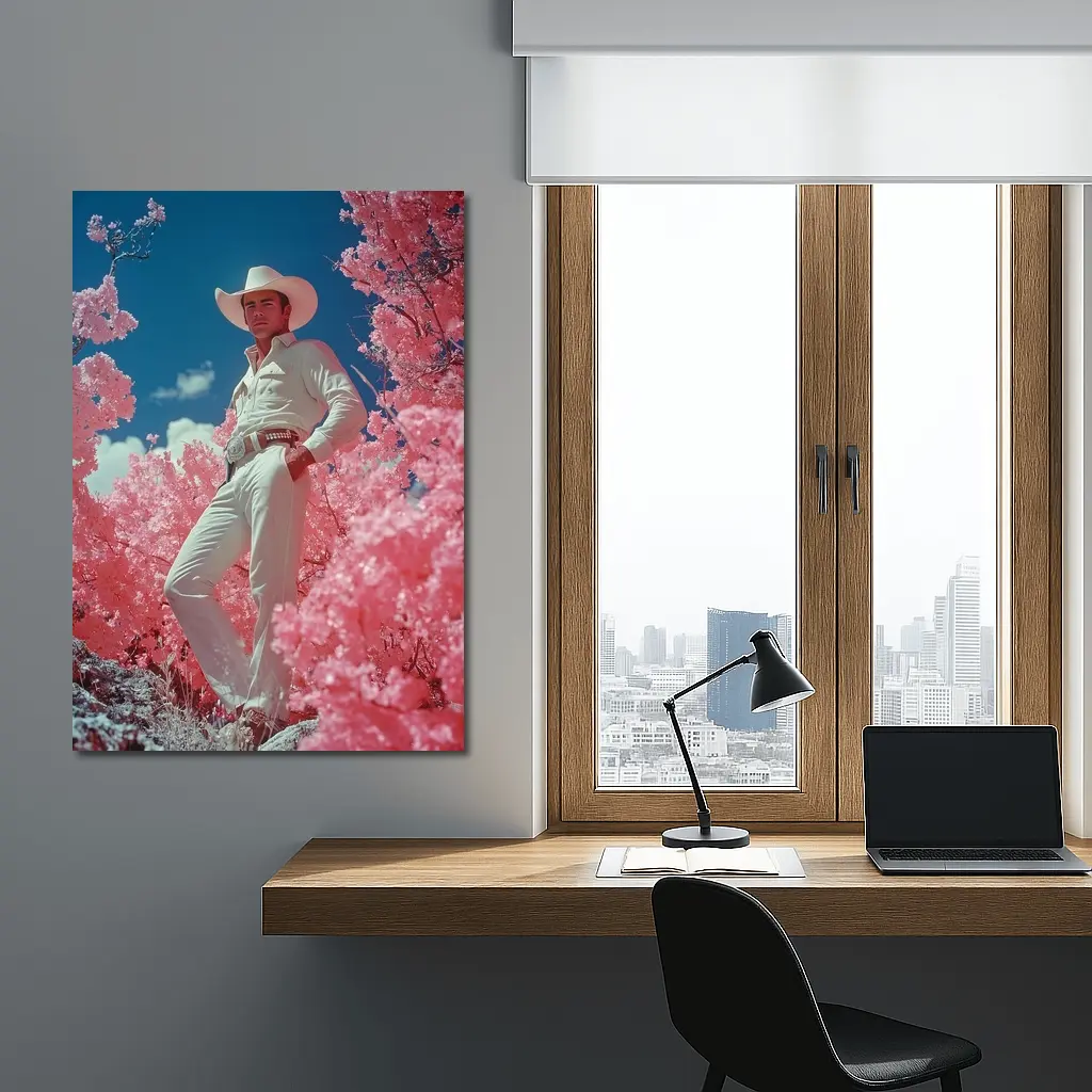 Cowboy in White Hat Pink Floral Landscape – Wall Art