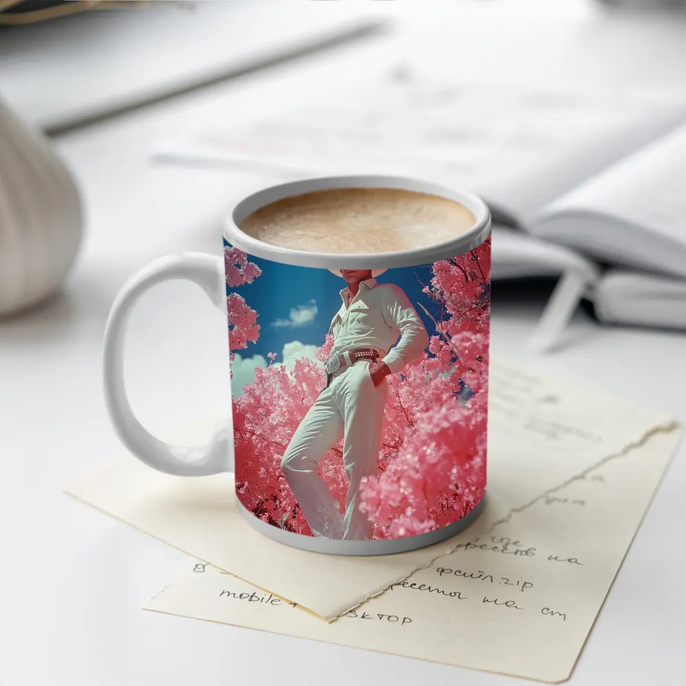 Cowboy in White Hat Pink Floral Landscape – Mugs