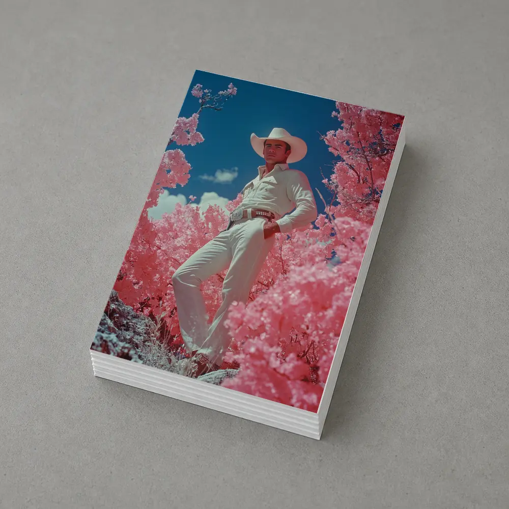 Cowboy in White Hat Pink Floral Landscape – Postcards