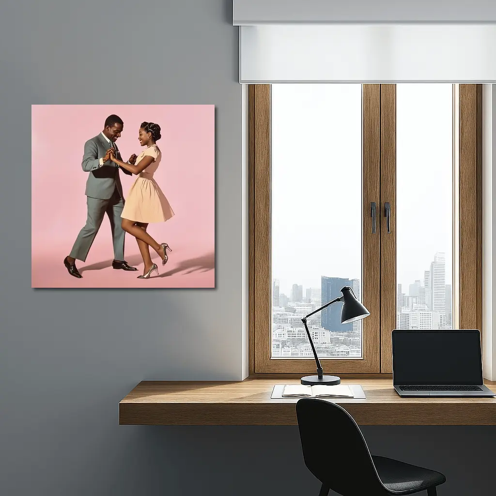 Couple Dancing Together on Pink Background – Wall Art
