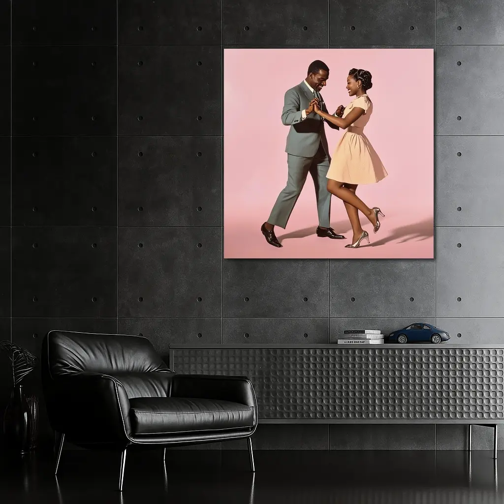 Couple Dancing Together on Pink Background – Wall Art