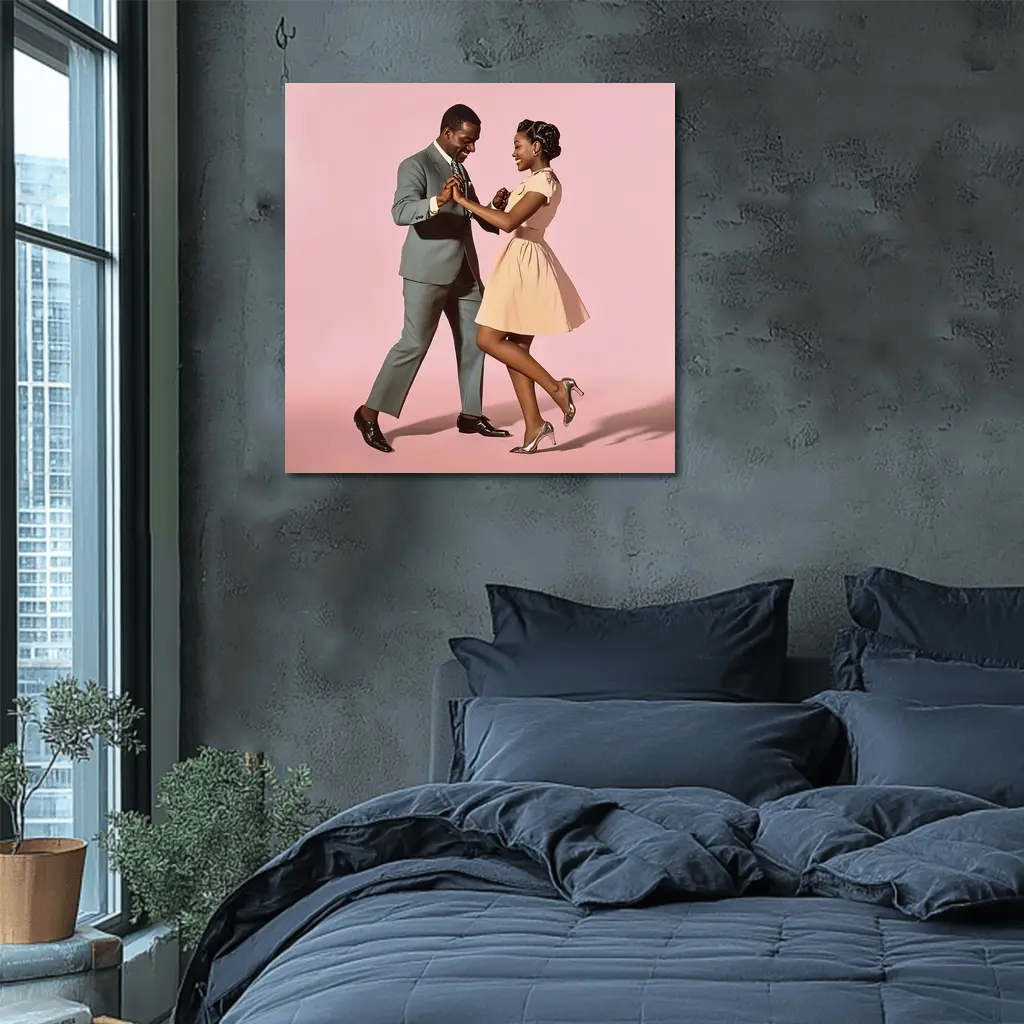 Couple Dancing Together on Pink Background – Wall Art