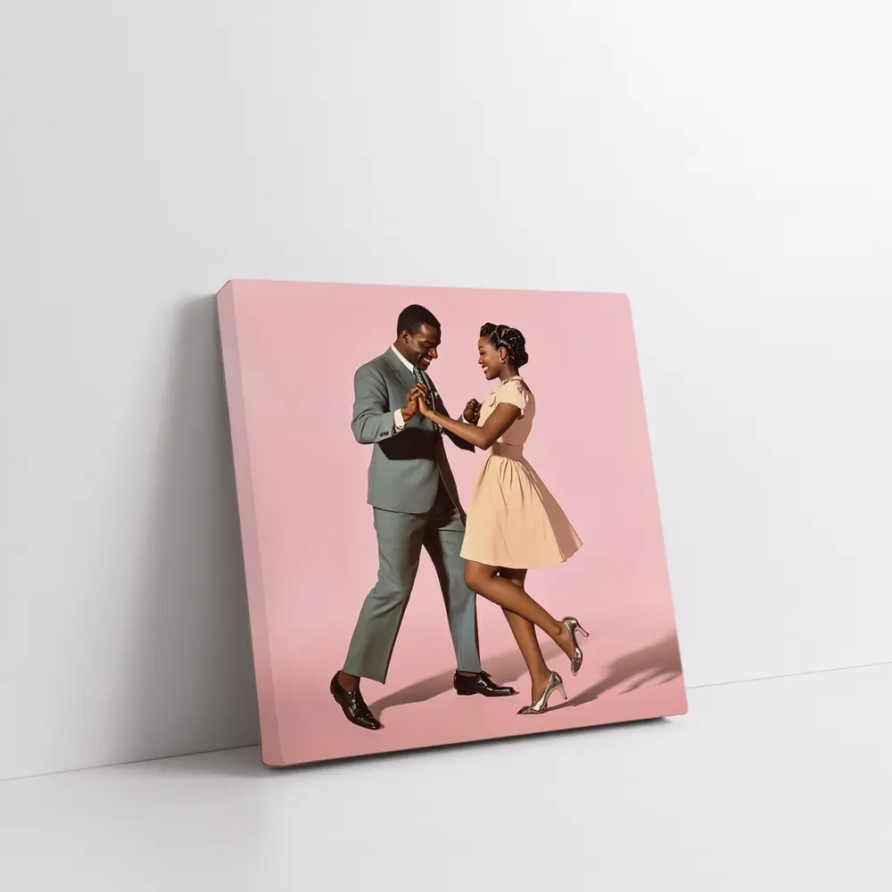 Couple Dancing Together on Pink Background – Wall Art