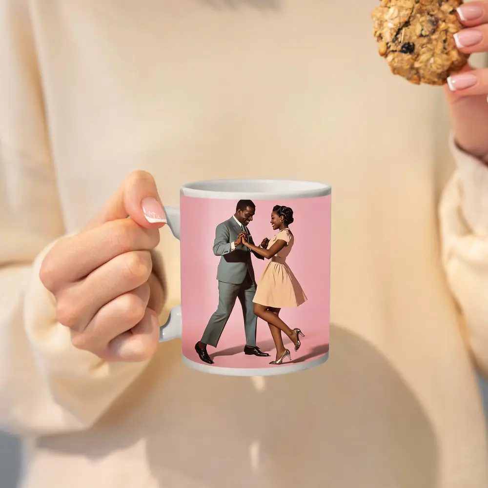 Couple Dancing Together on Pink Background – Mugs