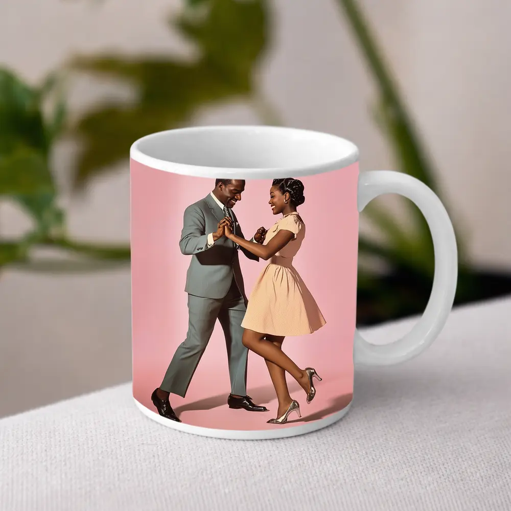 Couple Dancing Together on Pink Background – Mugs
