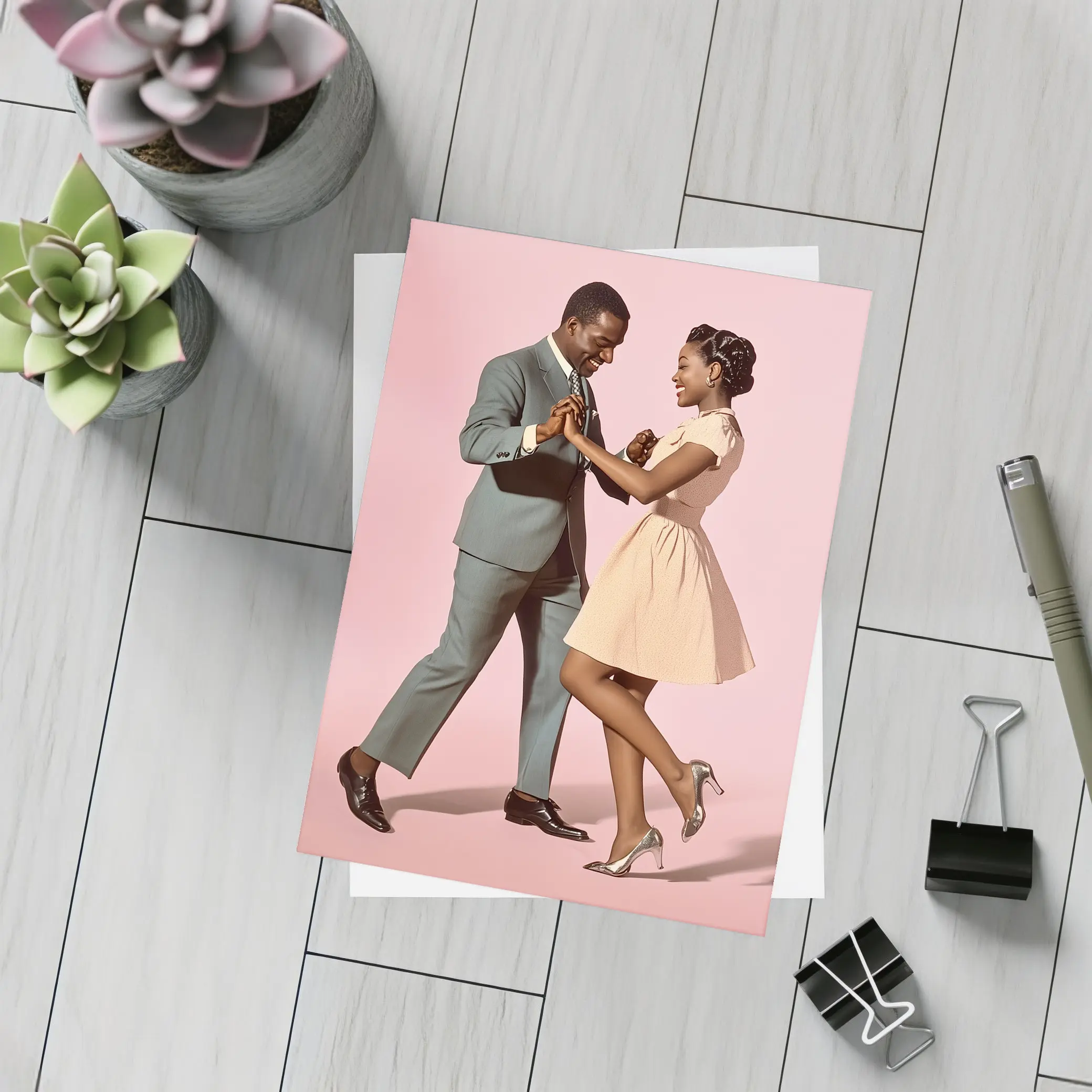 Couple Dancing Together on Pink Background – Postcards