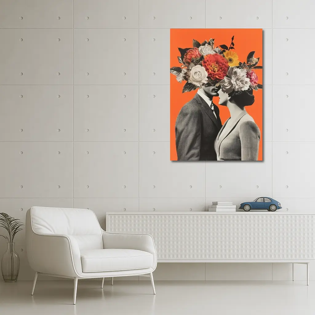 Floral Collage Couple Orange Background Art – Wall Art