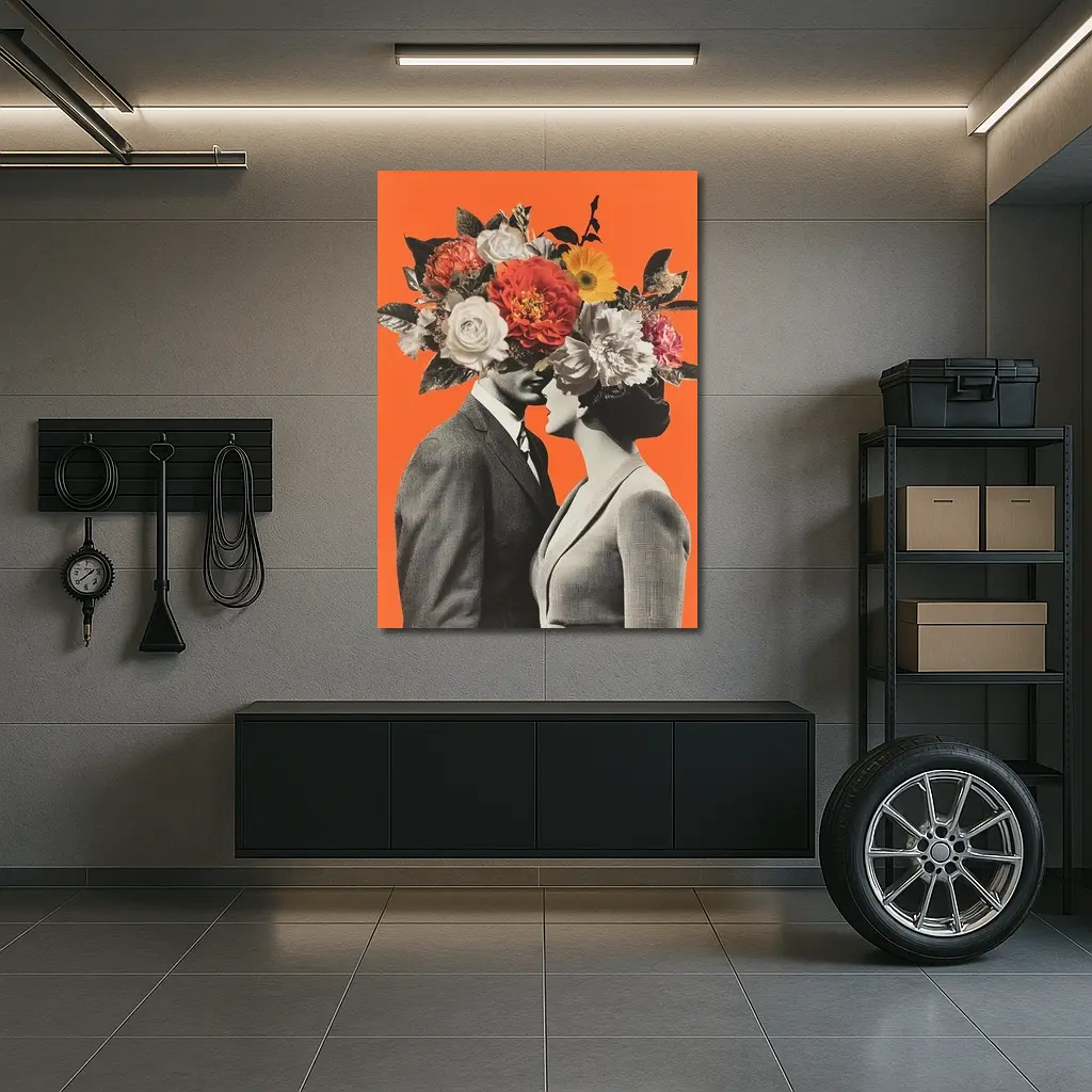 Floral Collage Couple Orange Background Art – Wall Art