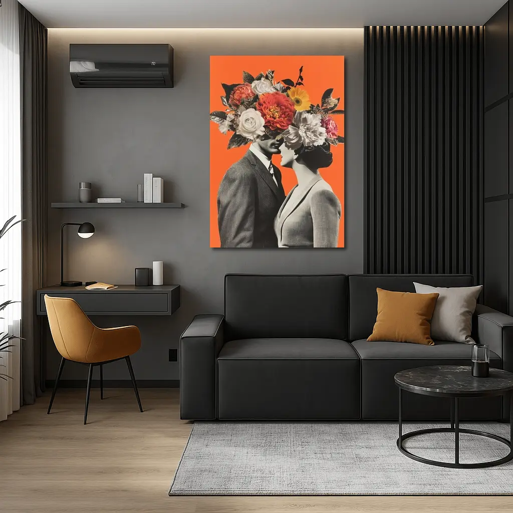 Floral Collage Couple Orange Background Art – Wall Art