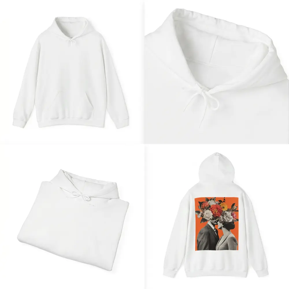 Floral Collage Couple Orange Background Art – Hoodies
