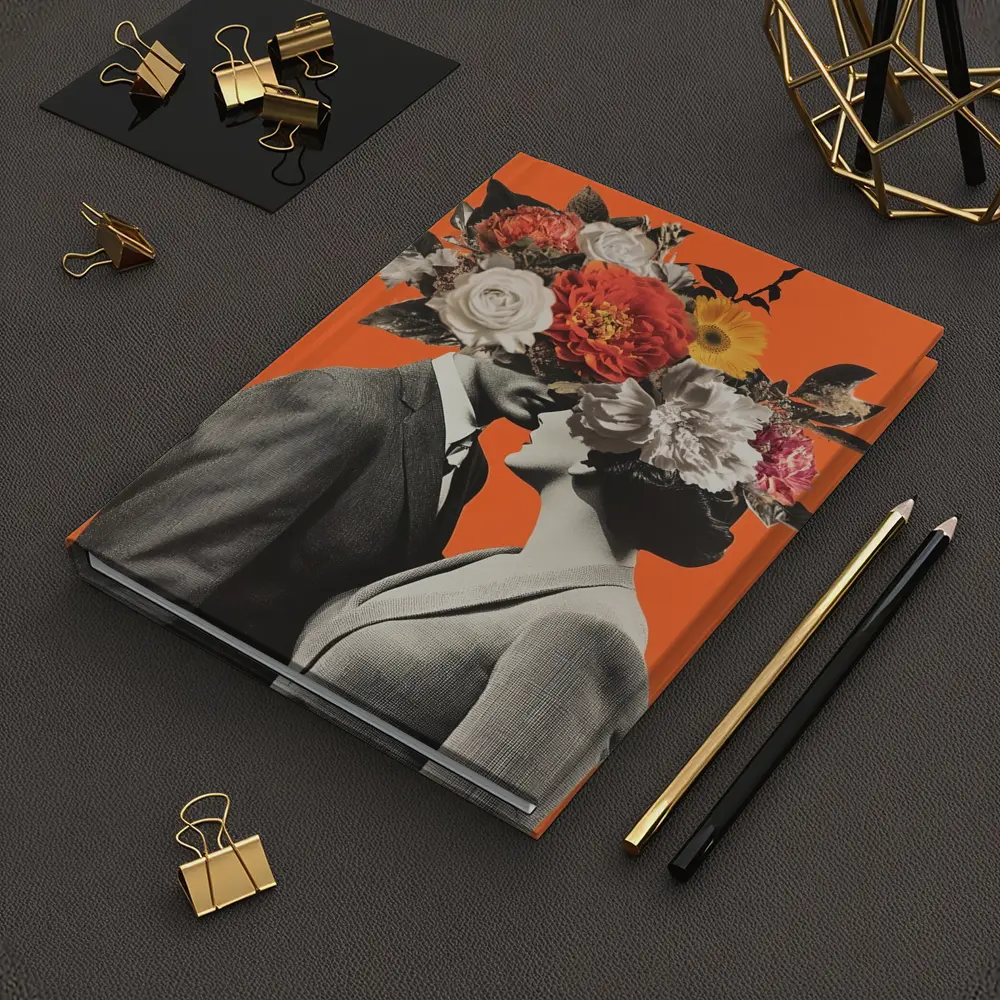 Floral Collage Couple Orange Background Art – Notebooks
