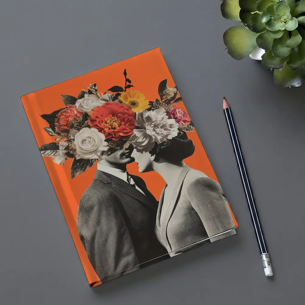 Floral Collage Couple Orange Background Art – Notebooks