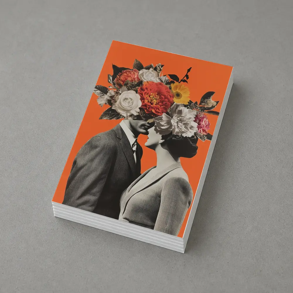 Floral Collage Couple Orange Background Art – Postcards