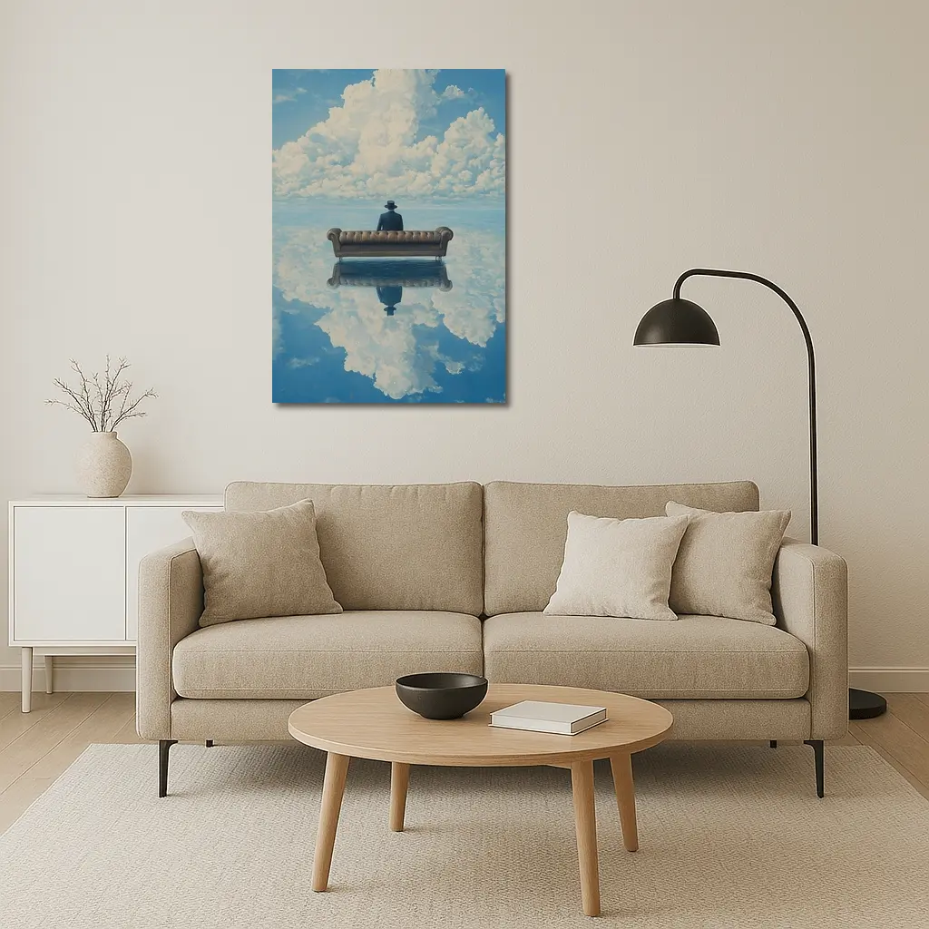 Man On Sofa Surreal Sky Reflection – Wall Art