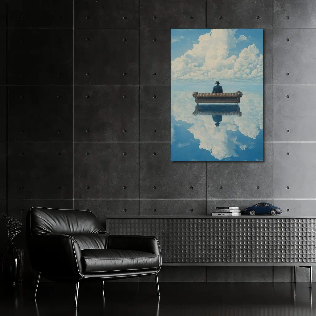 Man On Sofa Surreal Sky Reflection – Wall Art