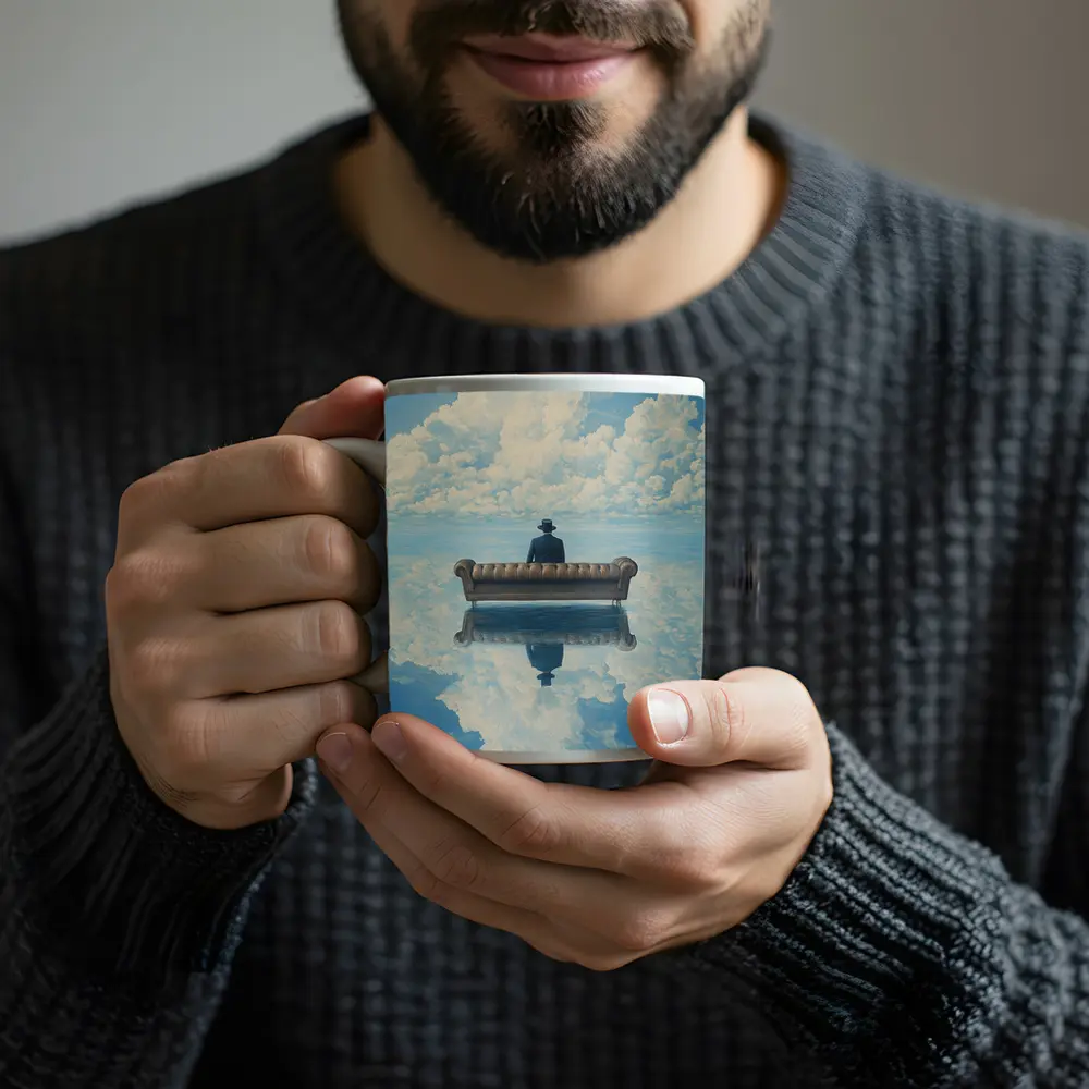 Man On Sofa Surreal Sky Reflection – Mugs