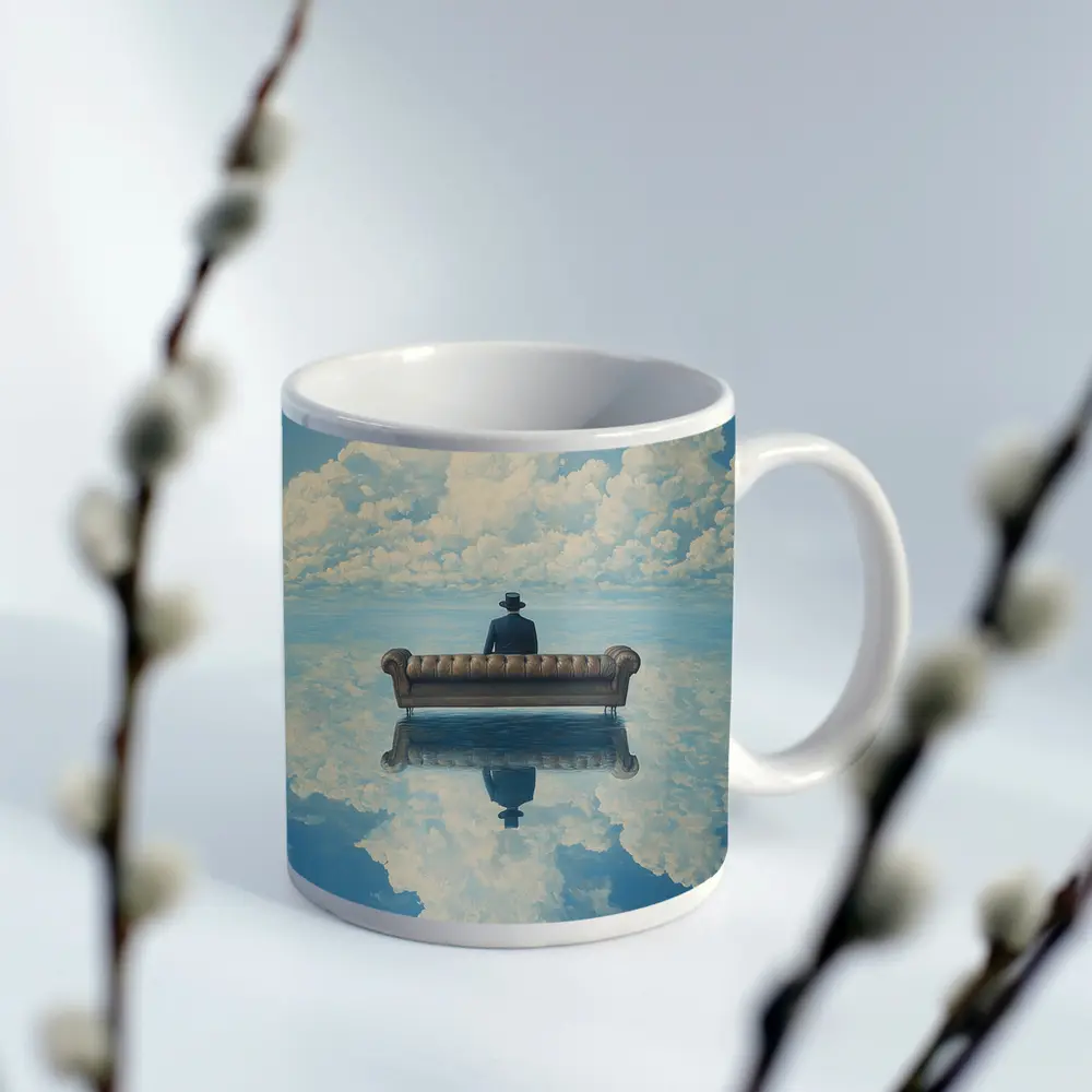 Man On Sofa Surreal Sky Reflection – Mugs