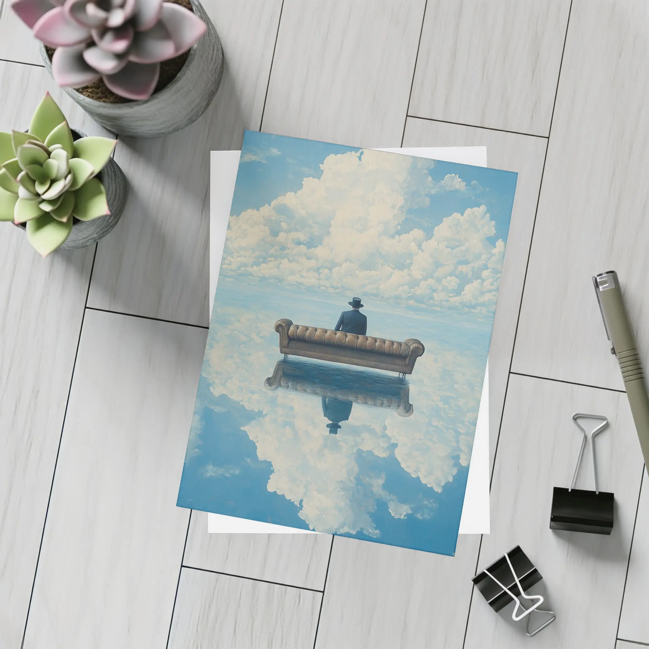 Man On Sofa Surreal Sky Reflection – Postcards