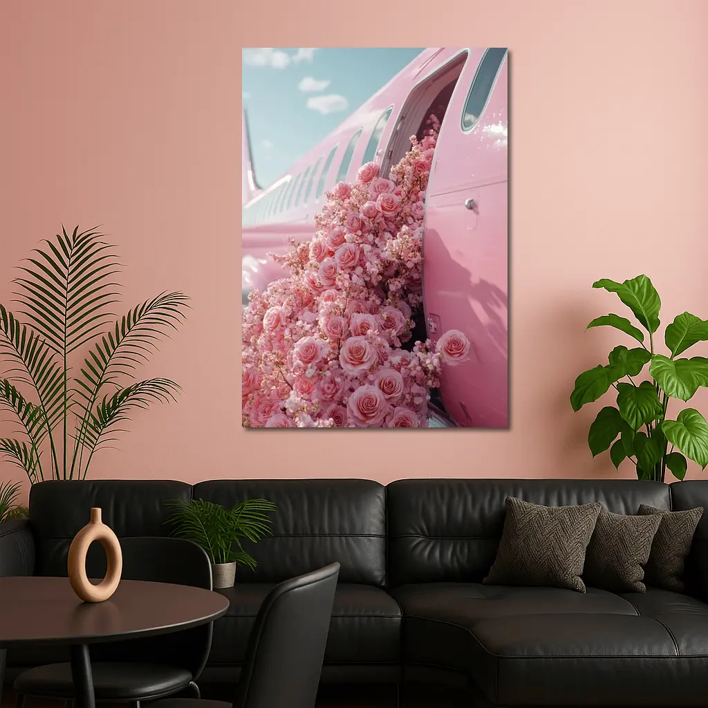Pink Roses Overflowing From Airplane Door – Wall Art