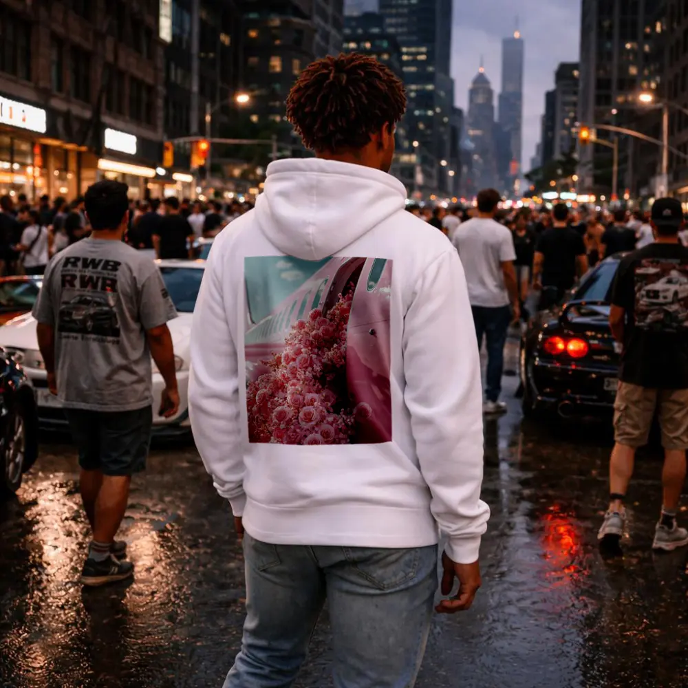 Pink Roses Overflowing From Airplane Door – Hoodies