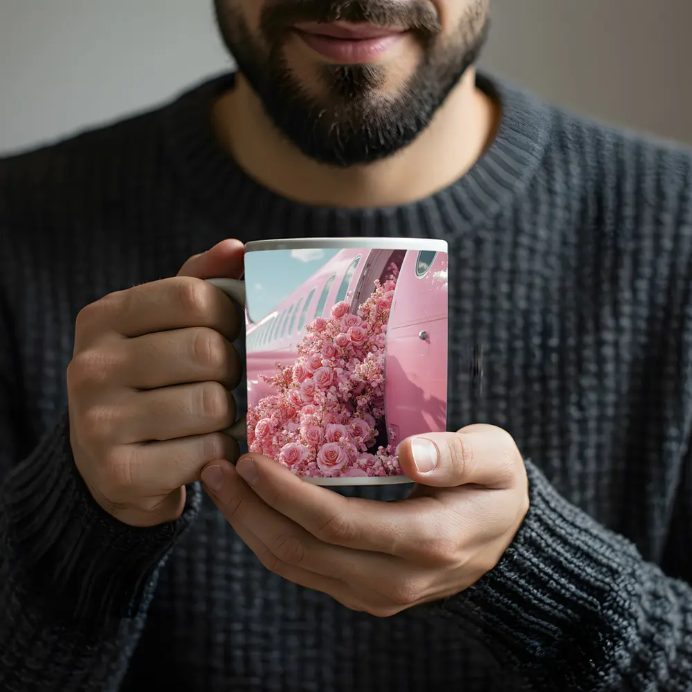 Pink Roses Overflowing From Airplane Door – Mugs