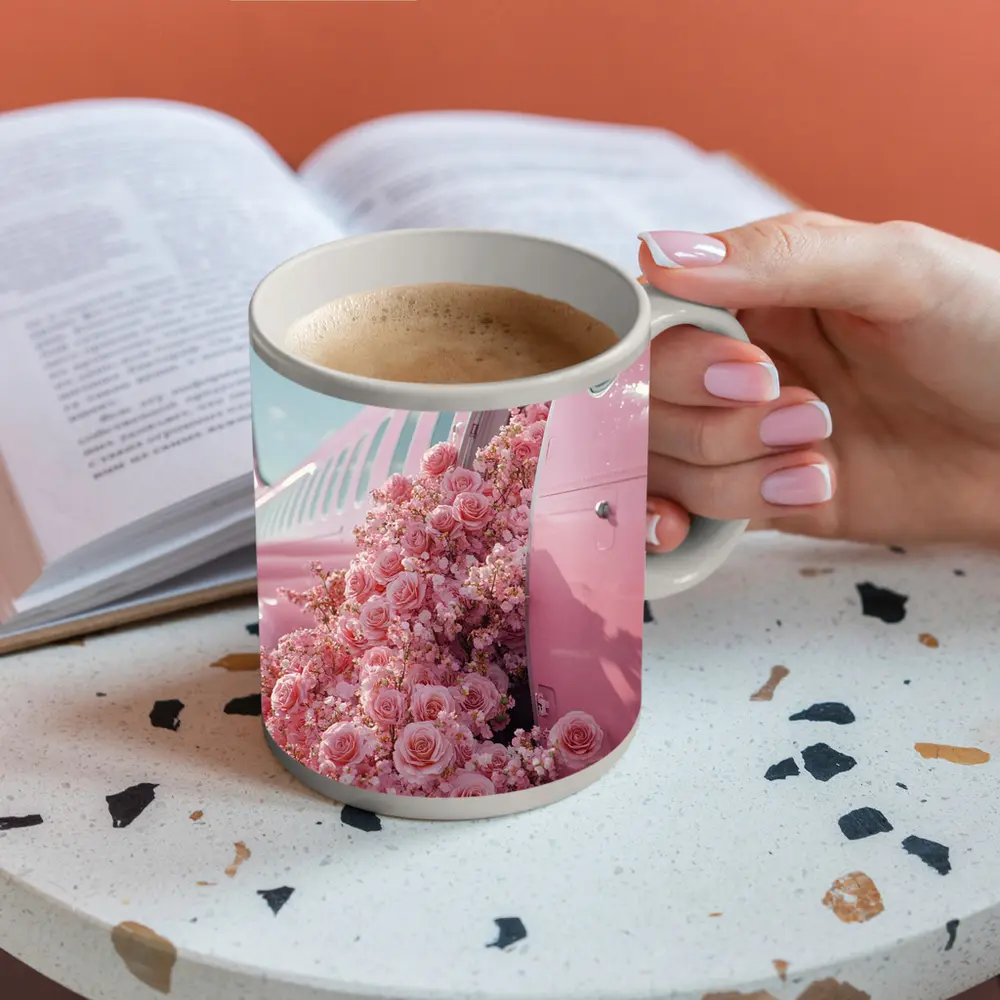 Pink Roses Overflowing From Airplane Door – Mugs