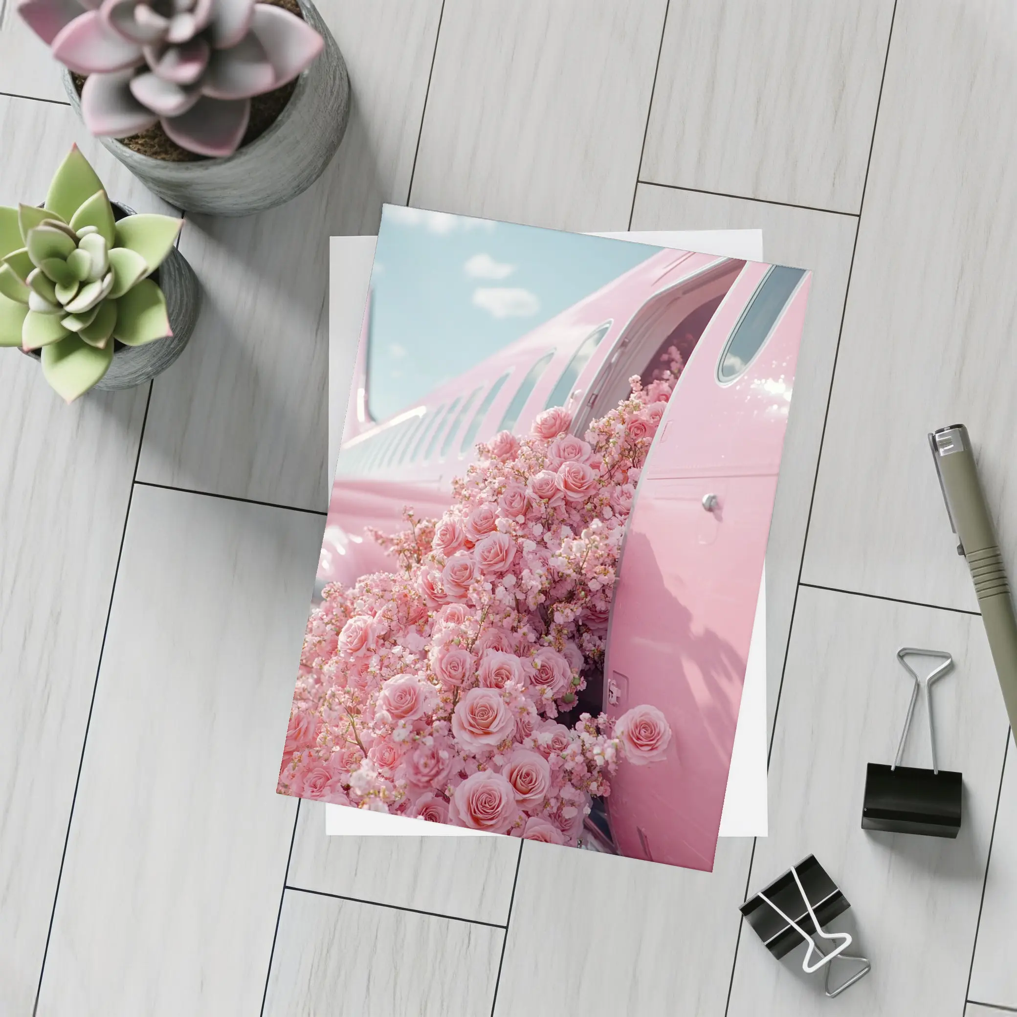 Pink Roses Overflowing From Airplane Door – Postcards