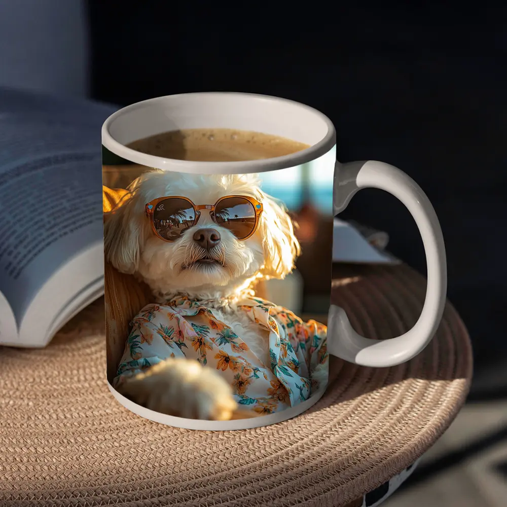 Shih Tzu Sunglasses Floral Shirt Beach Vibes – Mugs