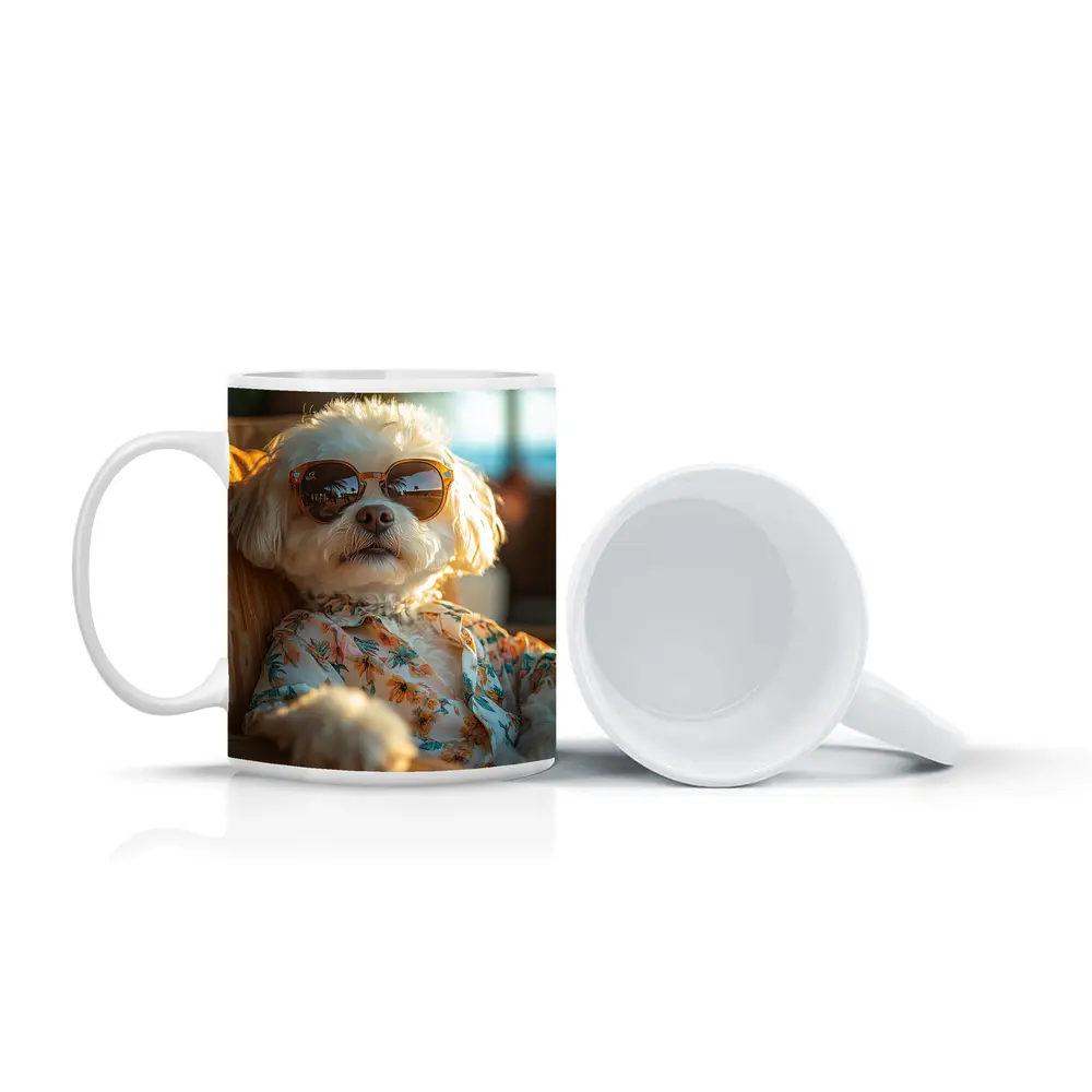 Shih Tzu Sunglasses Floral Shirt Beach Vibes – Mugs