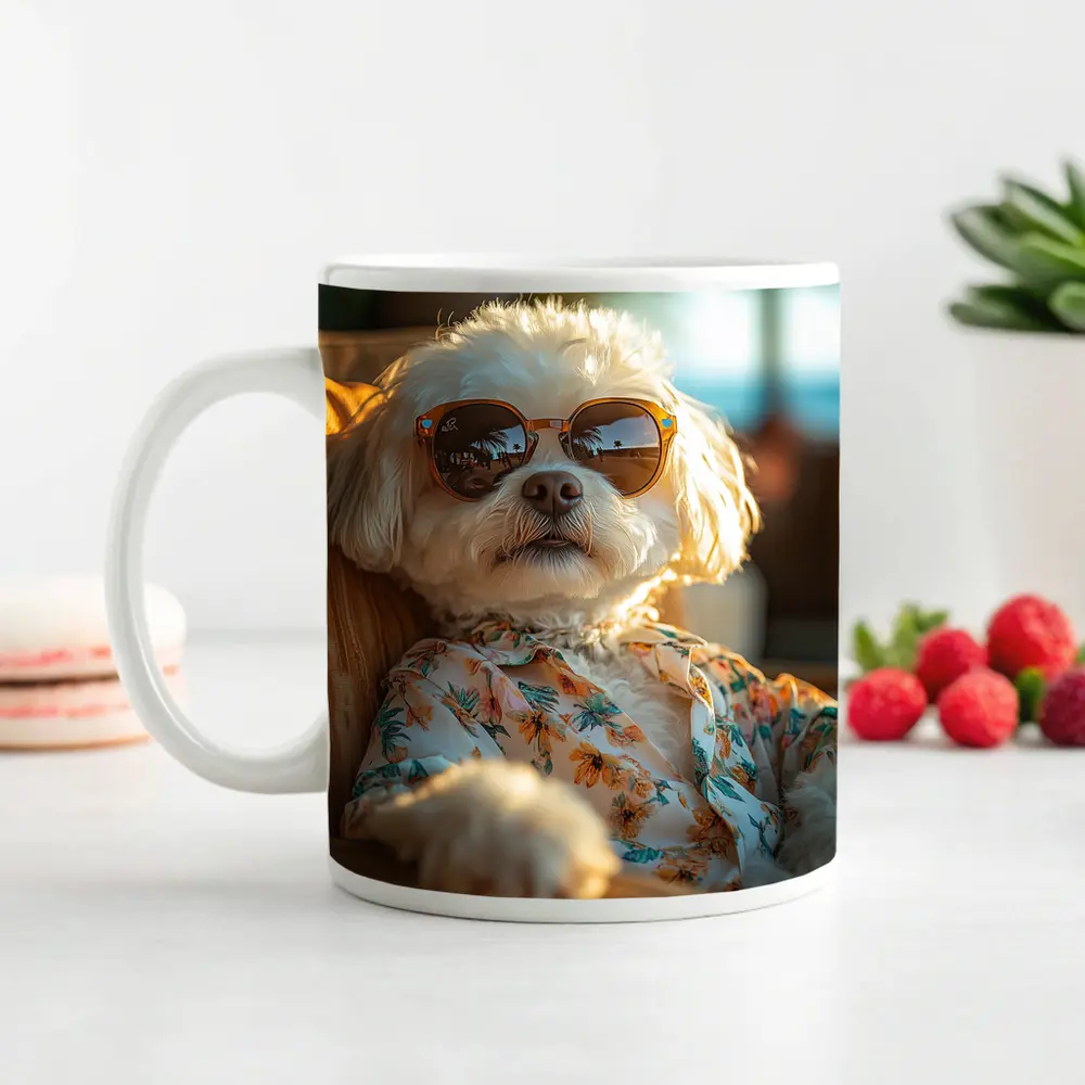 Shih Tzu Sunglasses Floral Shirt Beach Vibes – Mugs