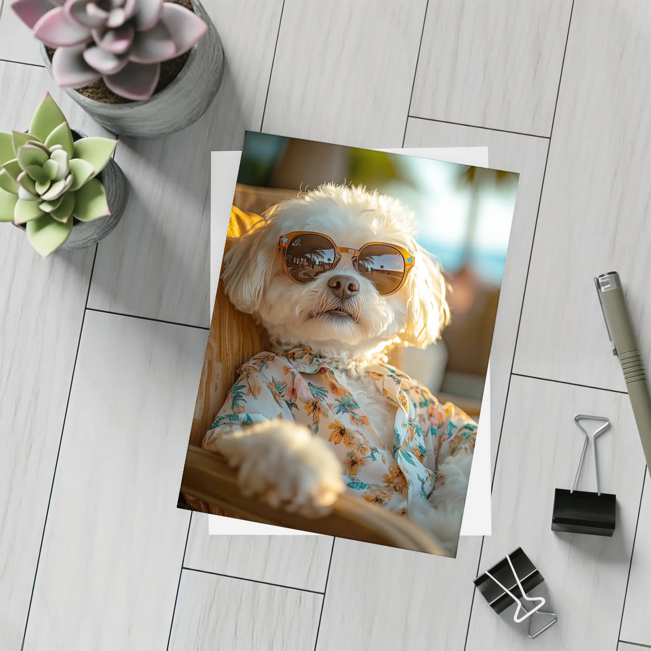Shih Tzu Sunglasses Floral Shirt Beach Vibes – Postcards
