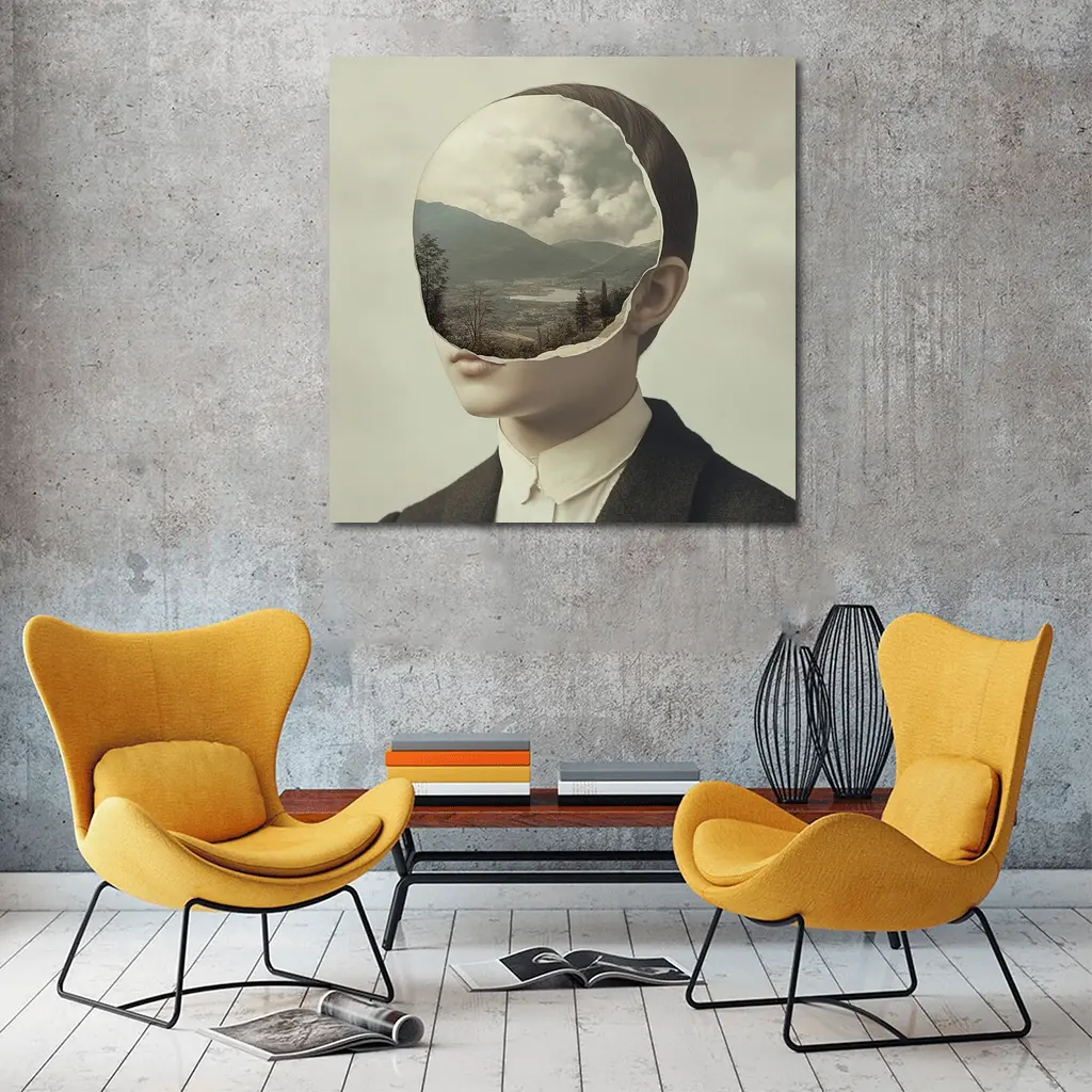 Surreal Portrait Figure Landscape Mountain Collage – Wall Art