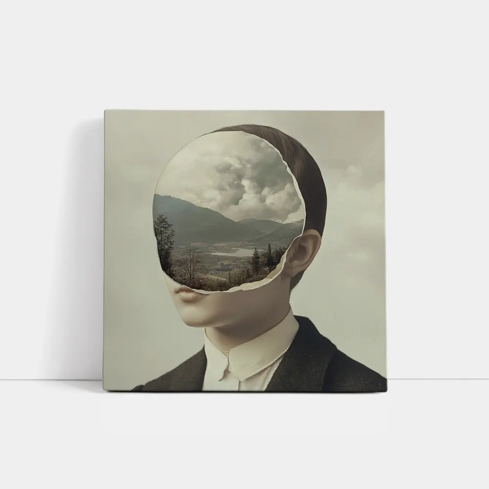 Surreal Portrait Figure Landscape Mountain Collage – Wall Art