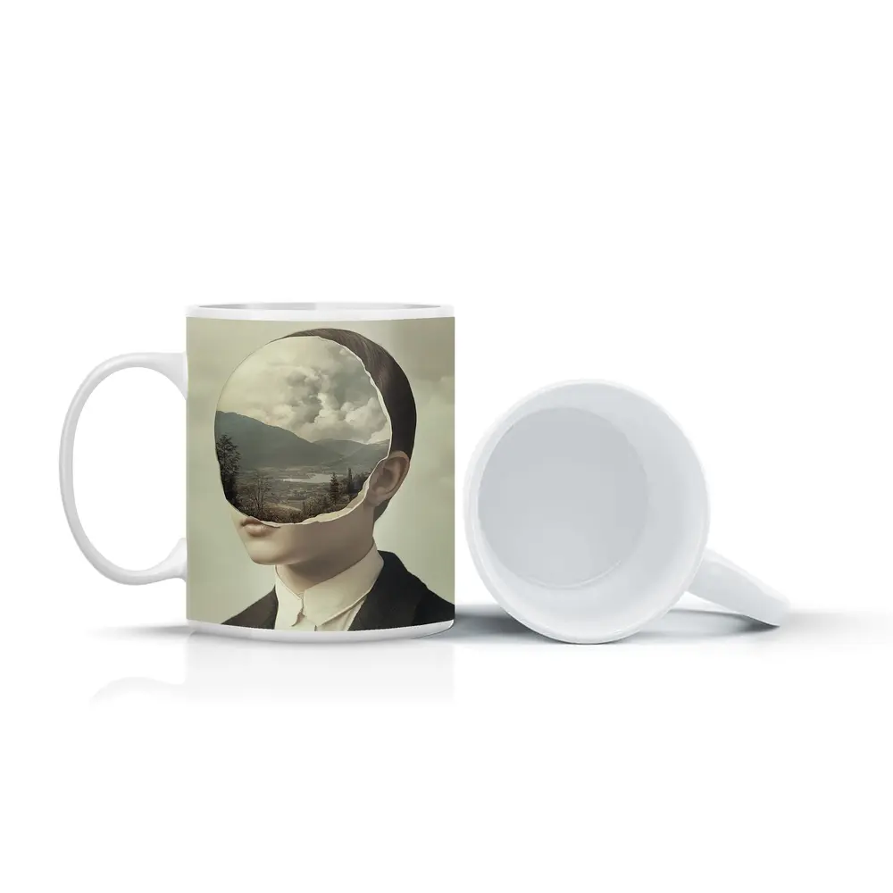 Surreal Portrait Figure Landscape Mountain Collage – Mugs