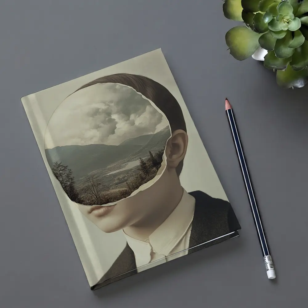 Surreal Portrait Figure Landscape Mountain Collage – Notebooks