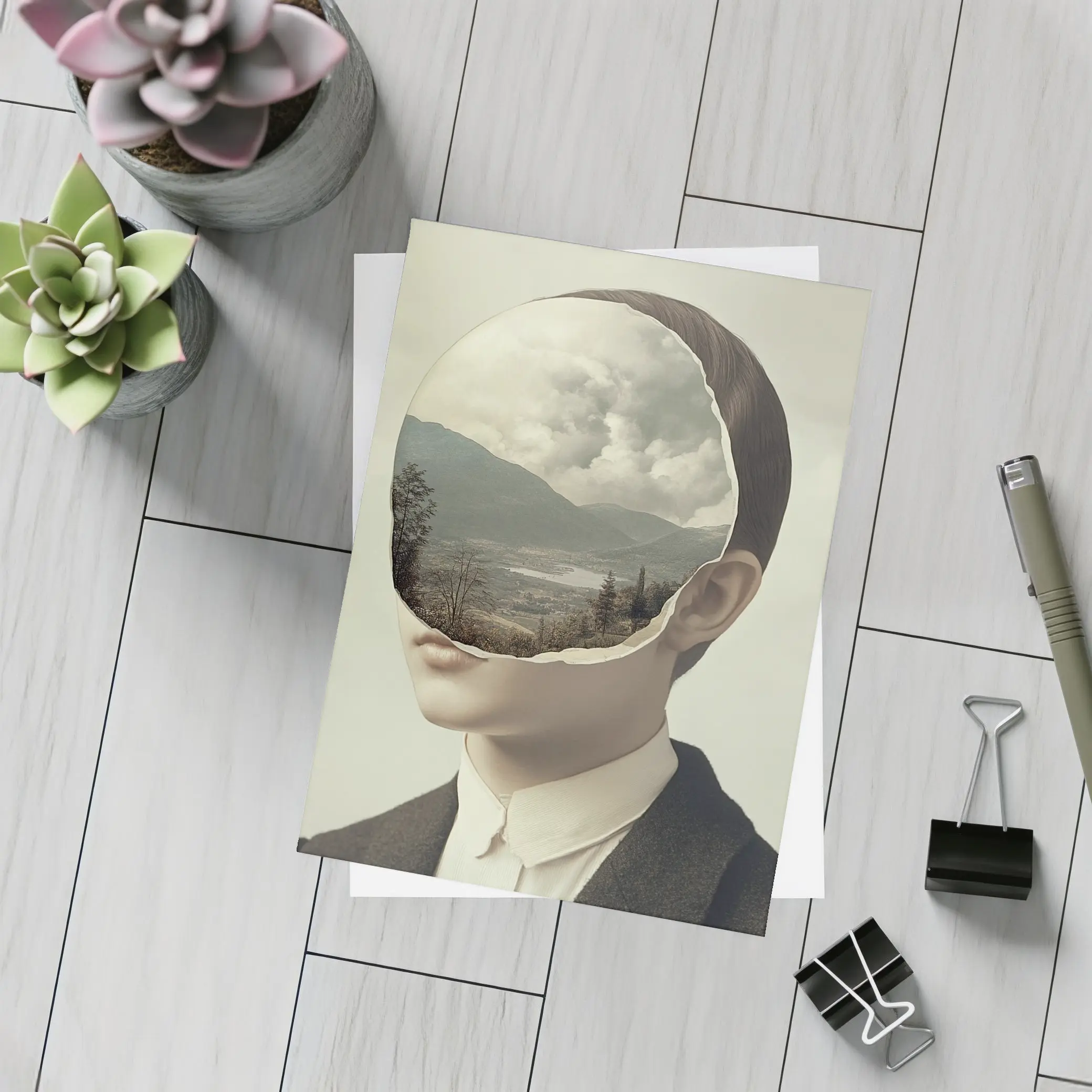 Surreal Portrait Figure Landscape Mountain Collage – Postcards